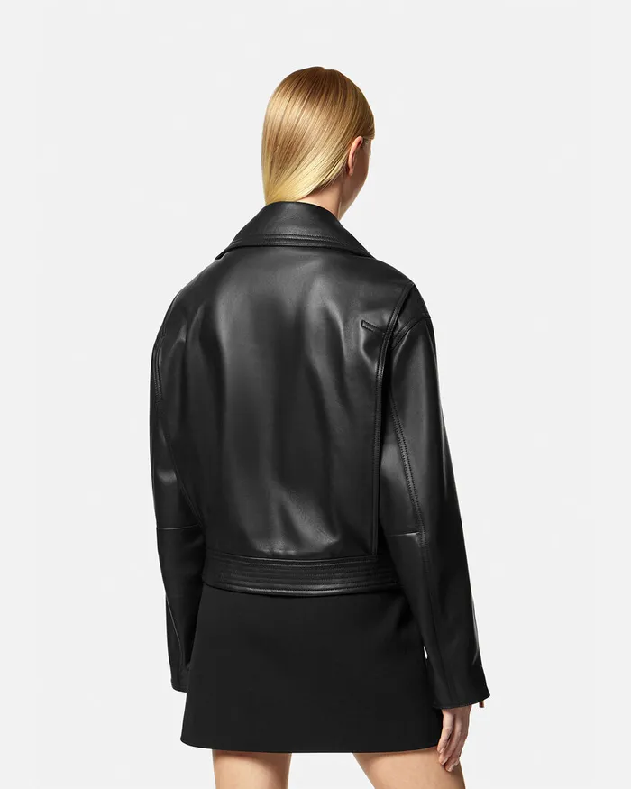 Versace Leather Biker Jacket Black Women Outerwear and Coats