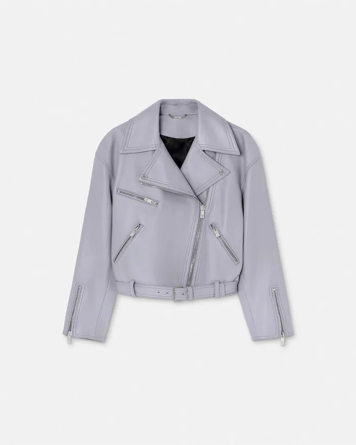 Versace Leather Biker Jacket Gray Women Outerwear and Coats