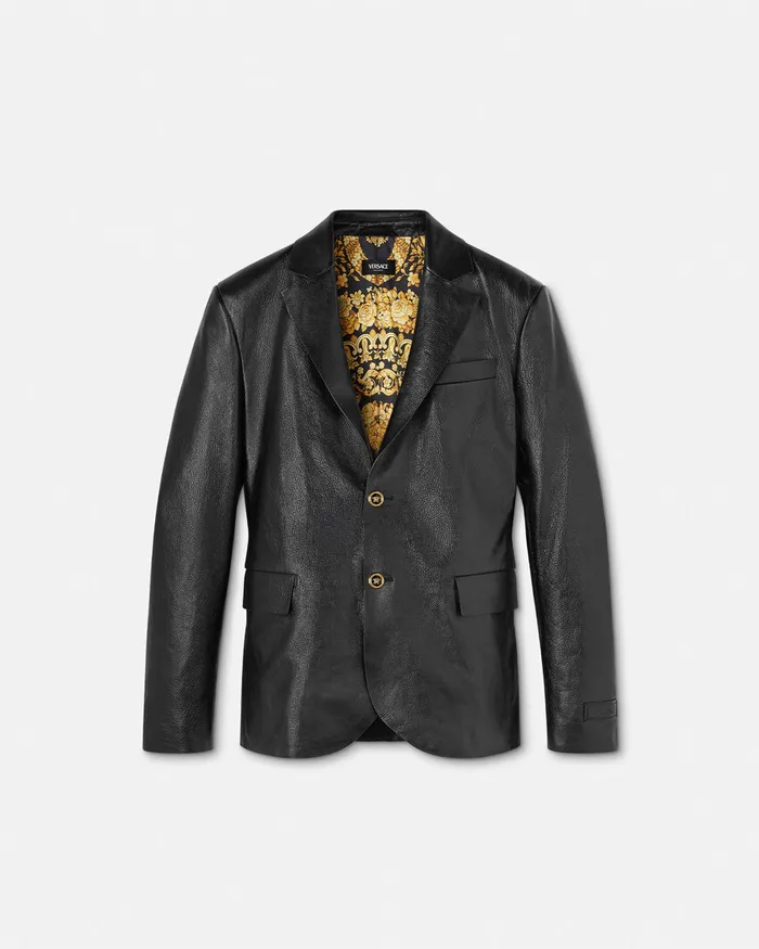 Versace Leather Blazer Black Men Jackets and Coats