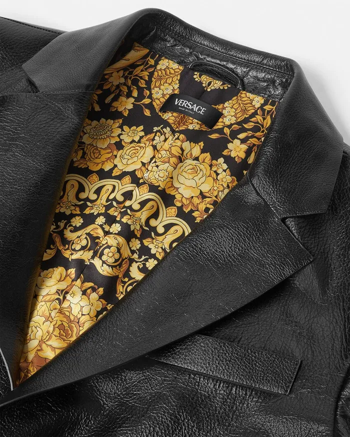 Versace Leather Blazer Black Men Jackets and Coats