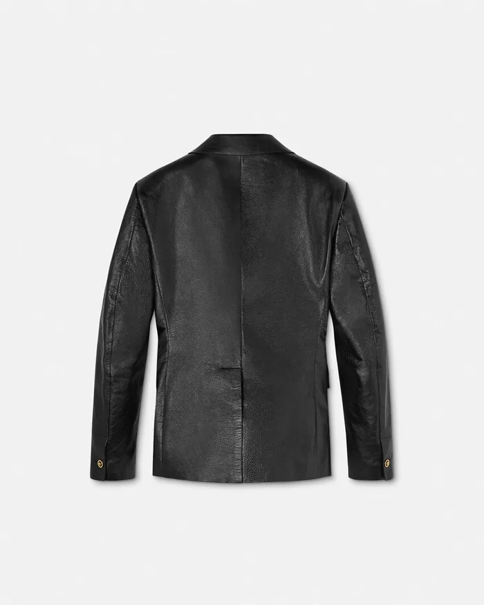 Versace Leather Blazer Black Men Jackets and Coats