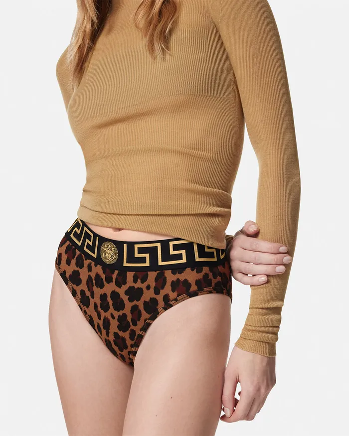 Versace Leopard Greca Briefs Animalier Women Bras and Briefs