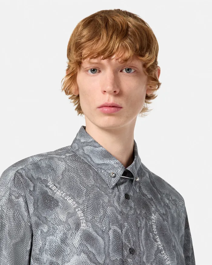 Versace Lizard Piercing RelaxedFit Shirt Whiteprint Men Jeans Couture
