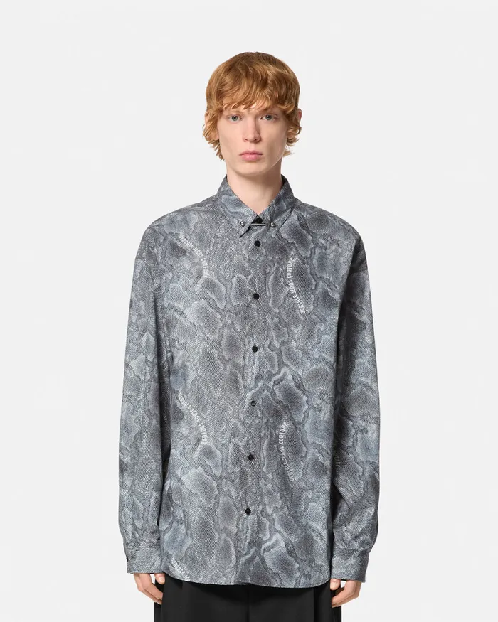Versace Lizard Piercing RelaxedFit Shirt Whiteprint Men Jeans Couture