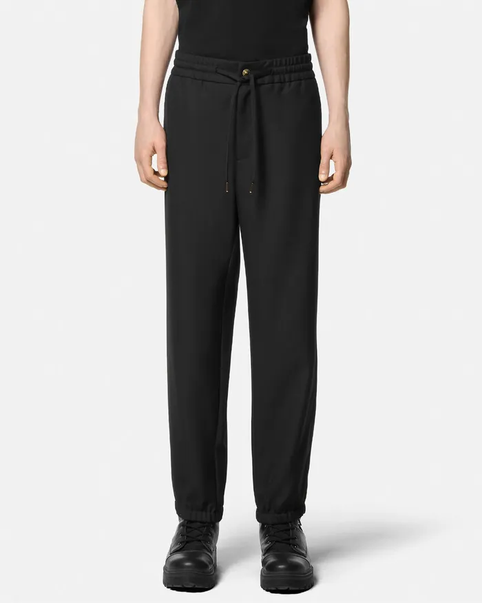 Versace Logo Drawstring Pants Blackprint Men Jeans Couture