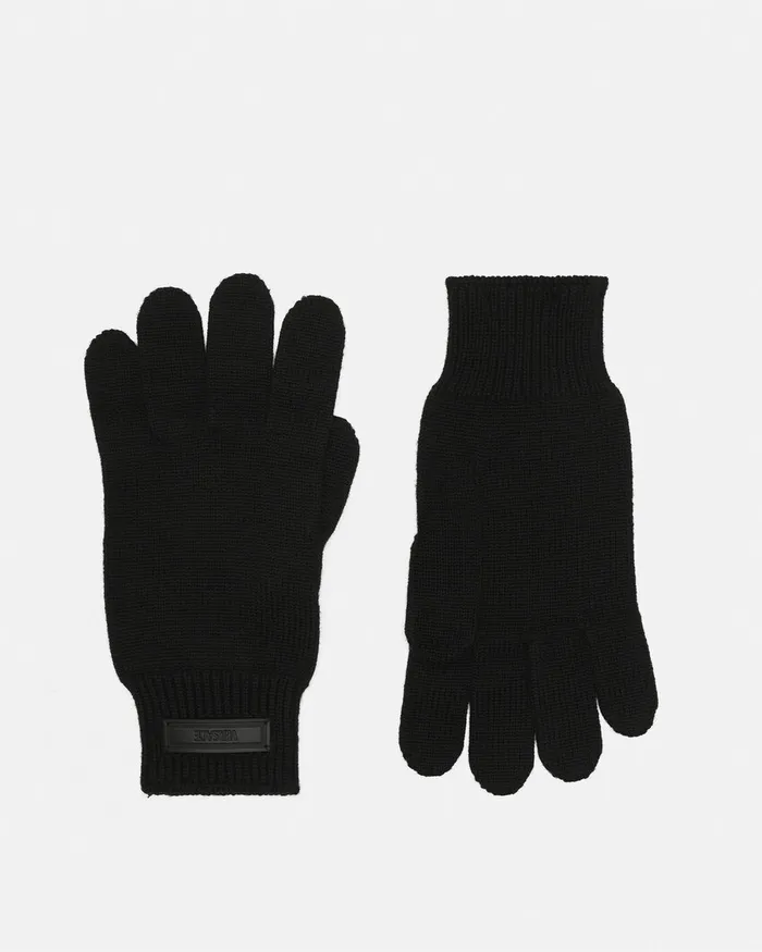 Versace Logo Knit Gloves Black Men Soft Accessories