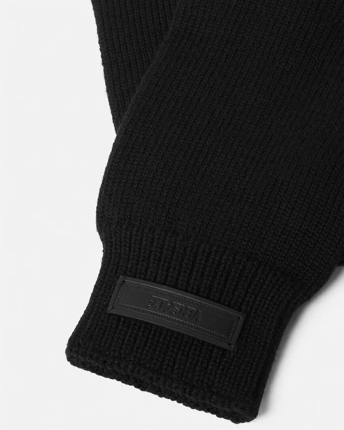Versace Logo Knit Gloves Black Men Soft Accessories