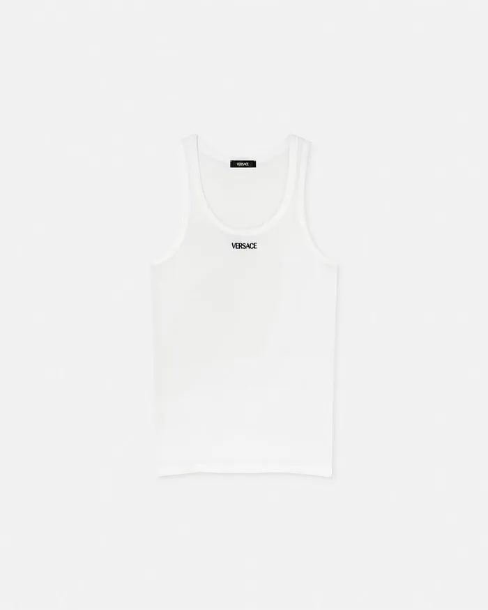 Versace Logo Ribbed Tank Top White Men Loungewear and Pajamas