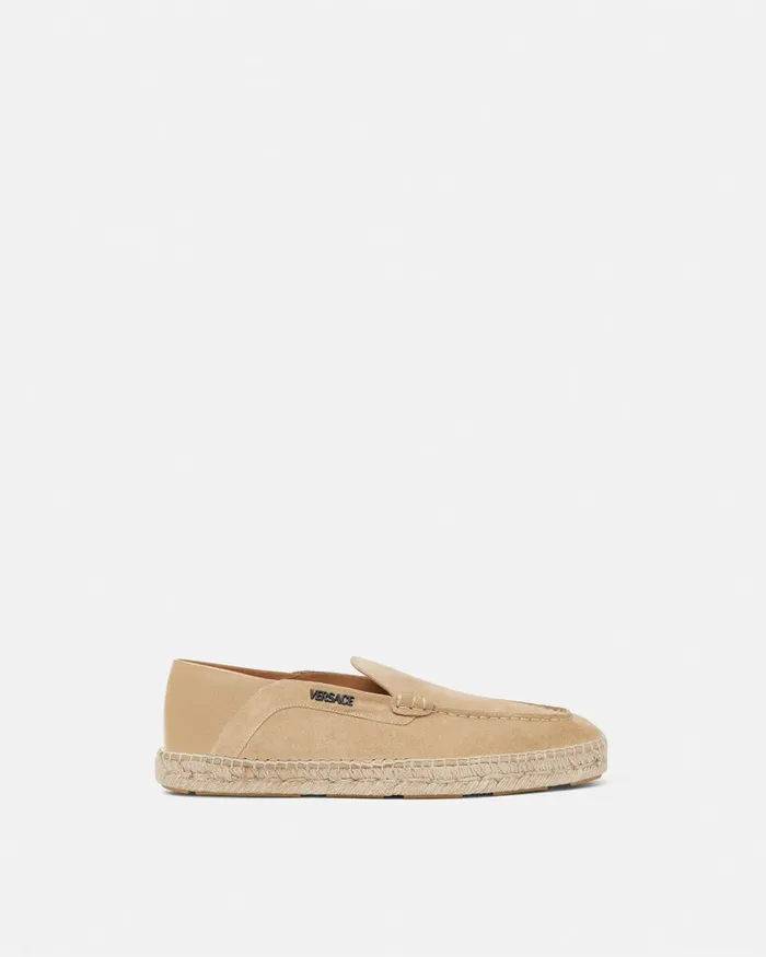Versace Logo Suede Espadrilles Beige Men Loafers and Slippers