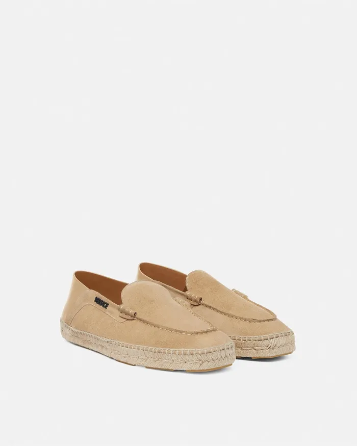 Versace Logo Suede Espadrilles Beige Men Loafers and Slippers