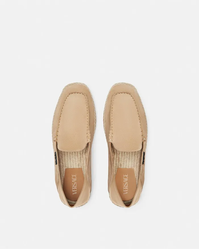 Versace Logo Suede Espadrilles Beige Men Loafers and Slippers