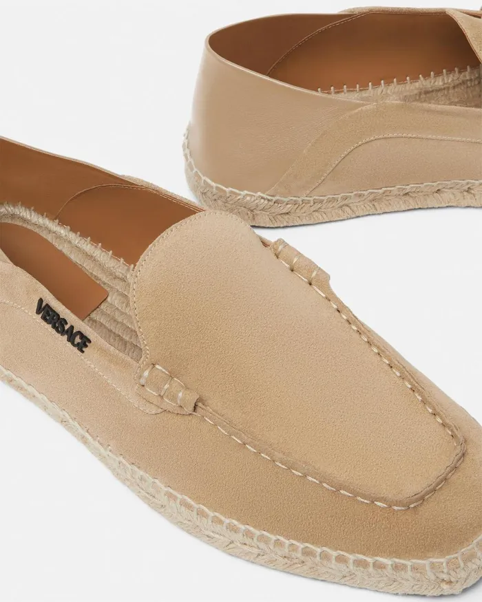 Versace Logo Suede Espadrilles Beige Men Loafers and Slippers