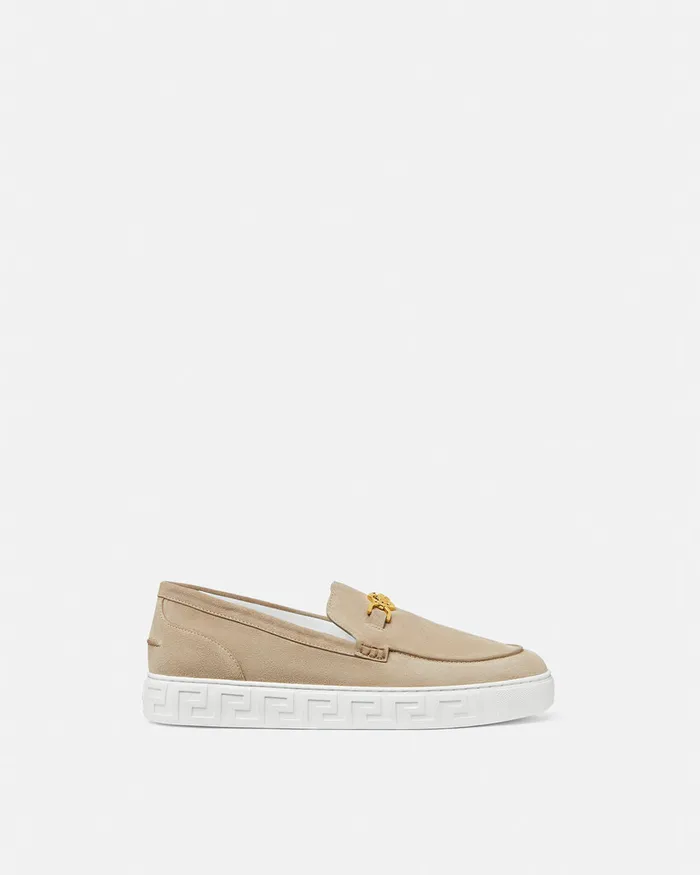 Versace Medusa 03995 Suede Greca Loafers Beige Men Loafers and Slippers