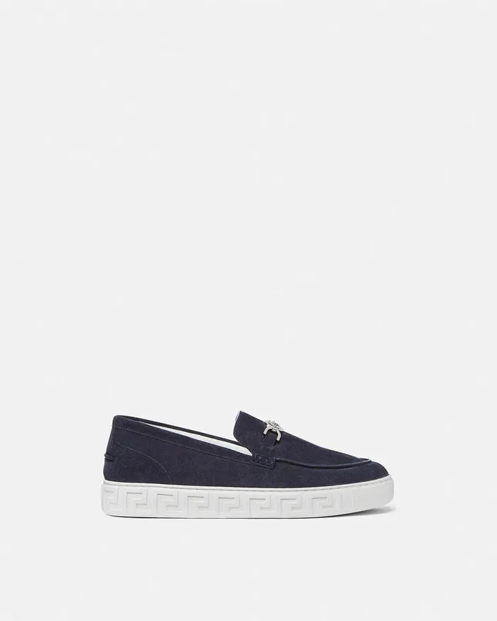 Versace Medusa 03995 Suede Greca Loafers Blue Men Loafers and Slippers