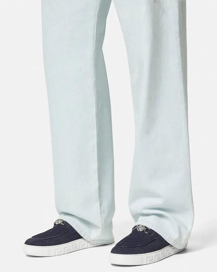 Versace Medusa 03995 Suede Greca Loafers Blue Men Loafers and Slippers