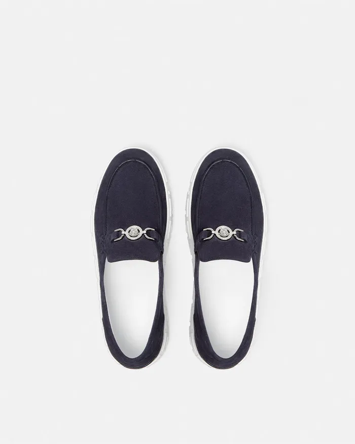 Versace Medusa 03995 Suede Greca Loafers Blue Men Loafers and Slippers