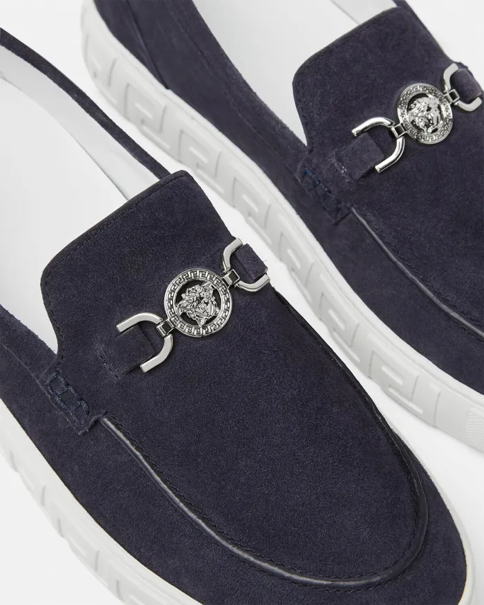 Versace Medusa 03995 Suede Greca Loafers Blue Men Loafers and Slippers