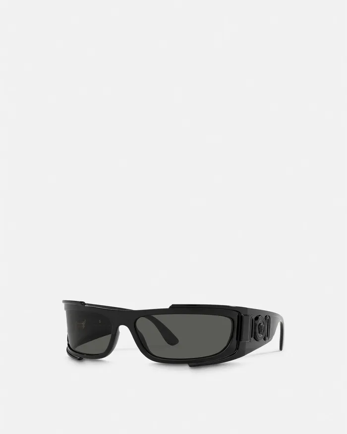 Versace Medusa Biggie Wrap Sunglasses Black WomenMen Sunglasses