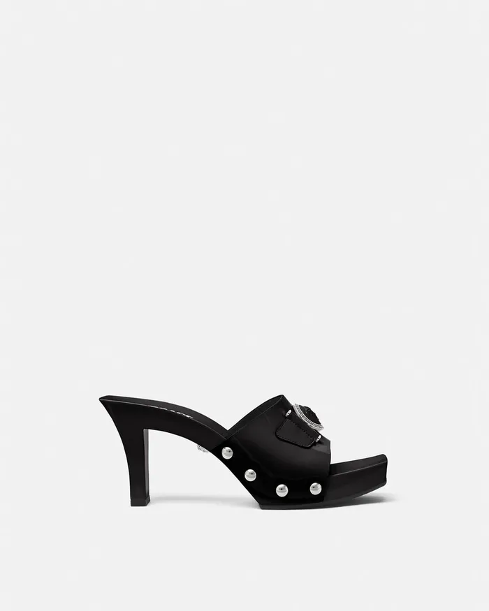 Versace Medusa Buckle Patent Clogs 60 Mm Blacksilver Women Sandals