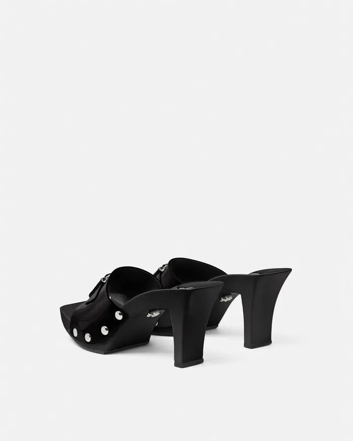 Versace Medusa Buckle Patent Clogs 60 Mm Blacksilver Women Sandals