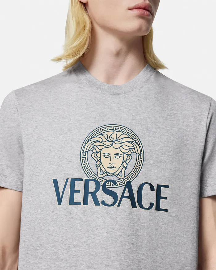 Versace Medusa Logo TShirt Gray Men TShirts and Polos