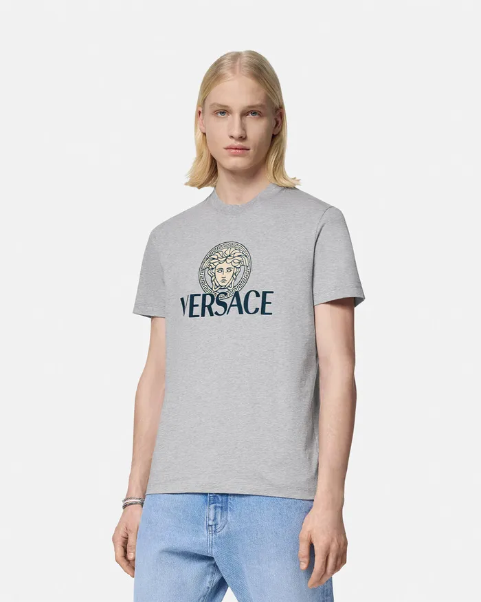 Versace Medusa Logo TShirt Gray Men TShirts and Polos