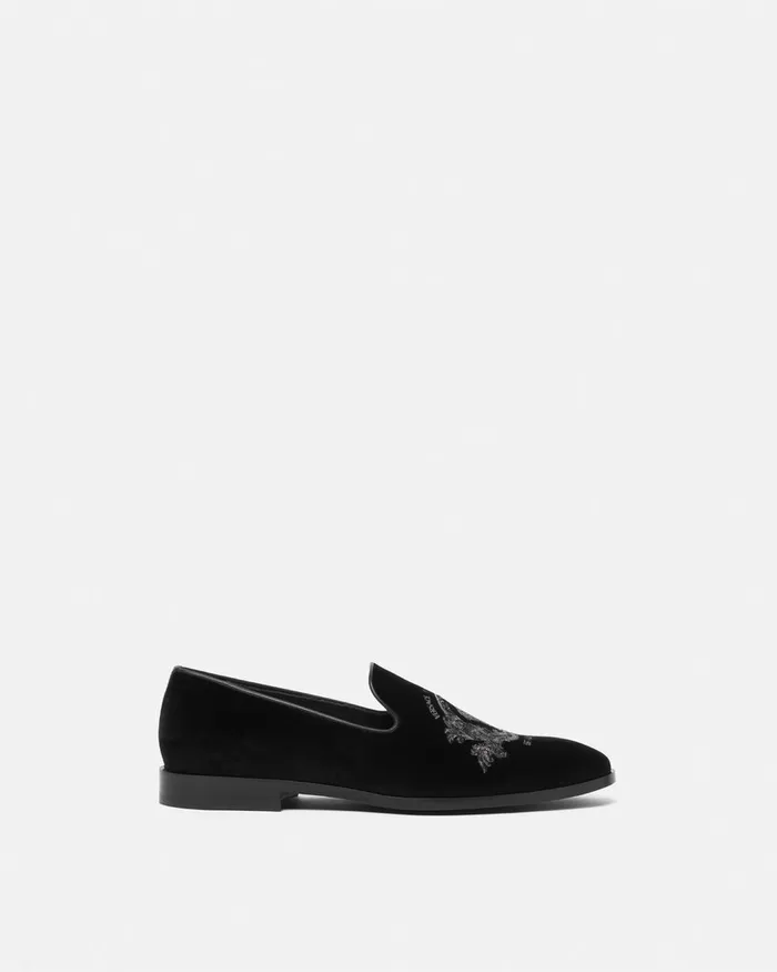 Versace Medusa Milano Velvet Slippers Black Men Loafers and Slippers