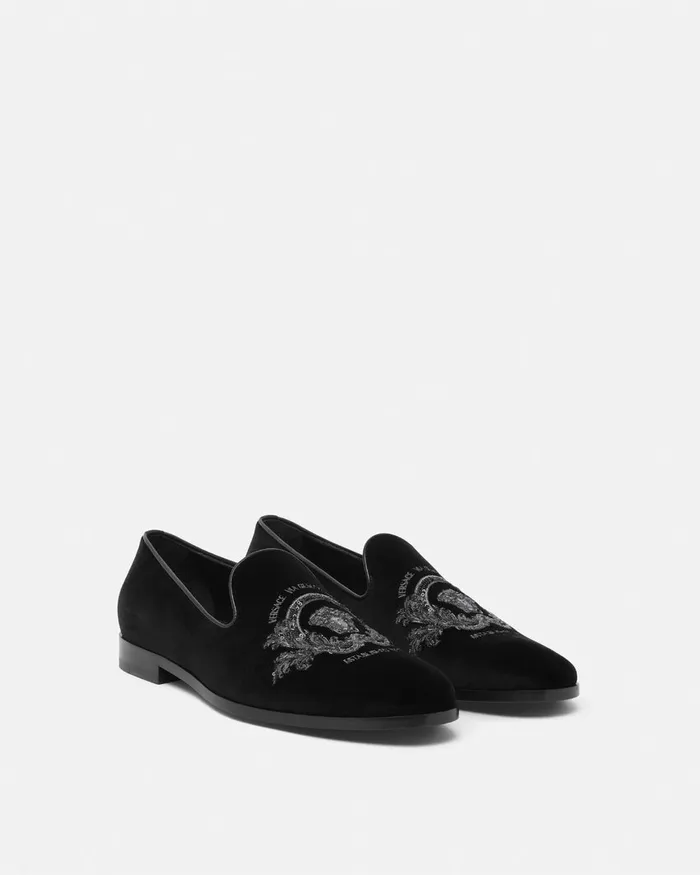 Versace Medusa Milano Velvet Slippers Black Men Loafers and Slippers