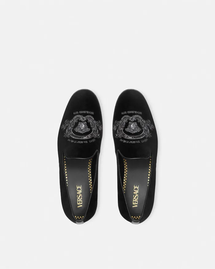 Versace Medusa Milano Velvet Slippers Black Men Loafers and Slippers