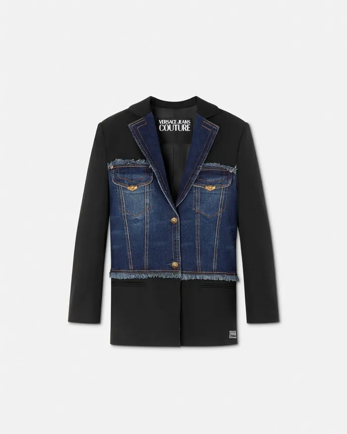 Versace Paneled Denim Blazer Blue Women Jeans Couture