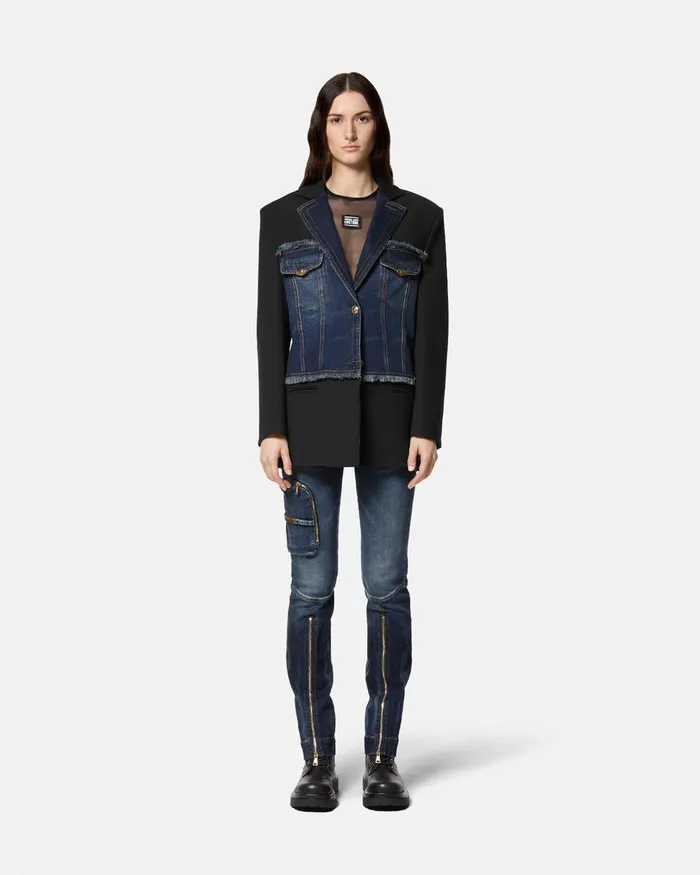 Versace Paneled Denim Blazer Blue Women Jeans Couture