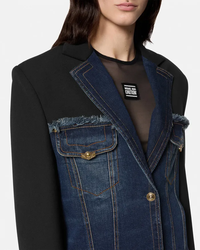Versace Paneled Denim Blazer Blue Women Jeans Couture