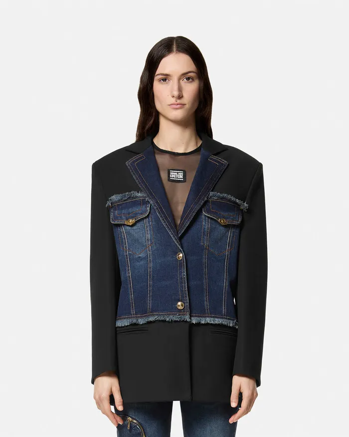 Versace Paneled Denim Blazer Blue Women Jeans Couture