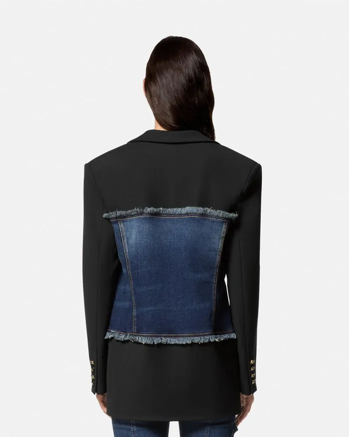 Versace Paneled Denim Blazer Blue Women Jeans Couture