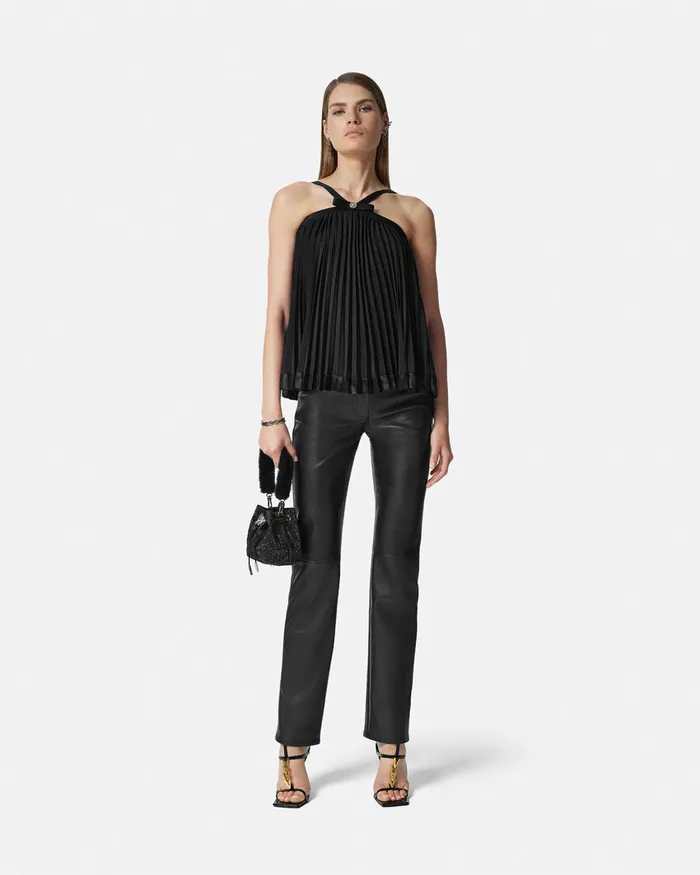 Versace Pleated Halterneck Top Black Women Shirts and Tops