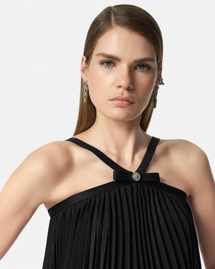 Versace Pleated Halterneck Top Black Women Shirts and Tops