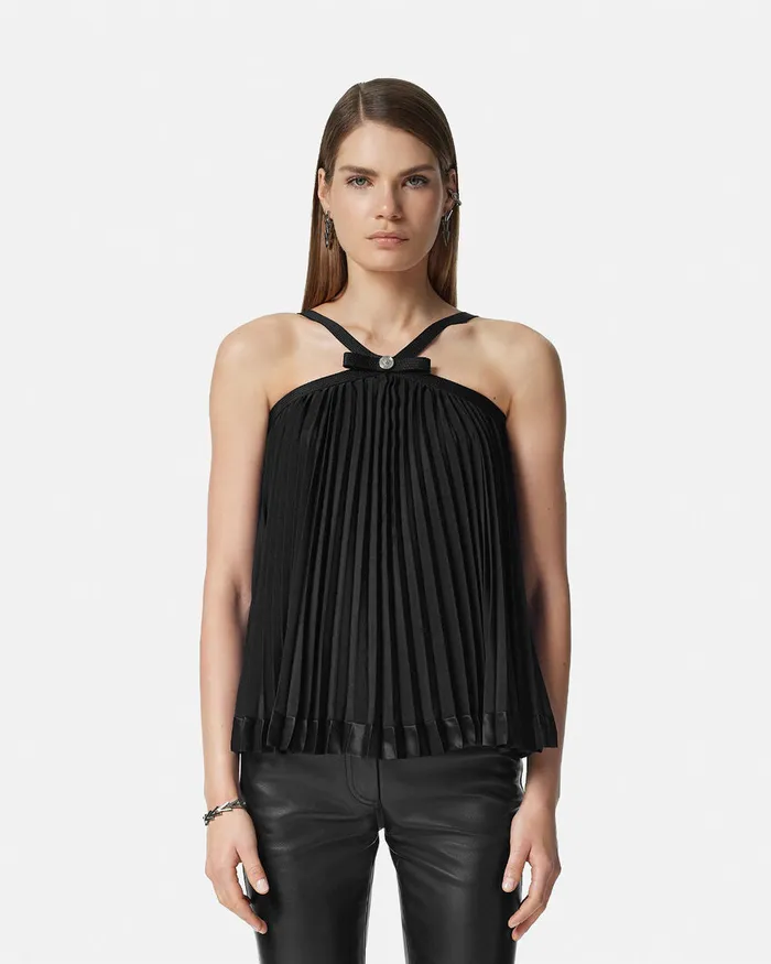 Versace Pleated Halterneck Top Black Women Shirts and Tops