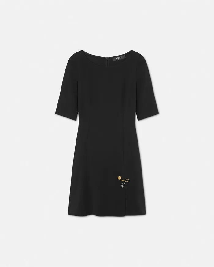 Versace Safety Pin Flared Matte Satin Mini Dress Black Women Dresses