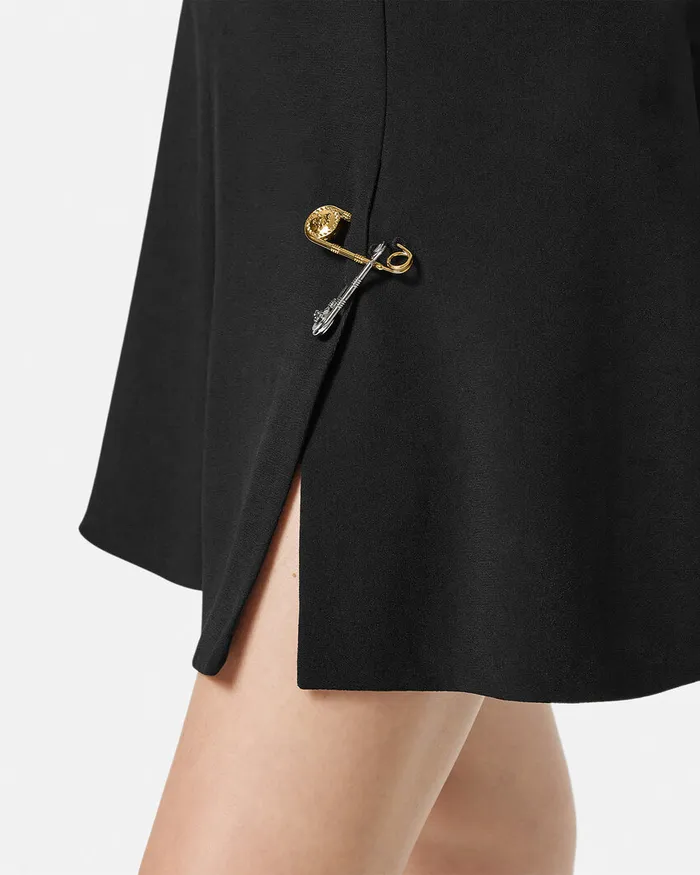 Versace Safety Pin Flared Matte Satin Mini Dress Black Women Dresses