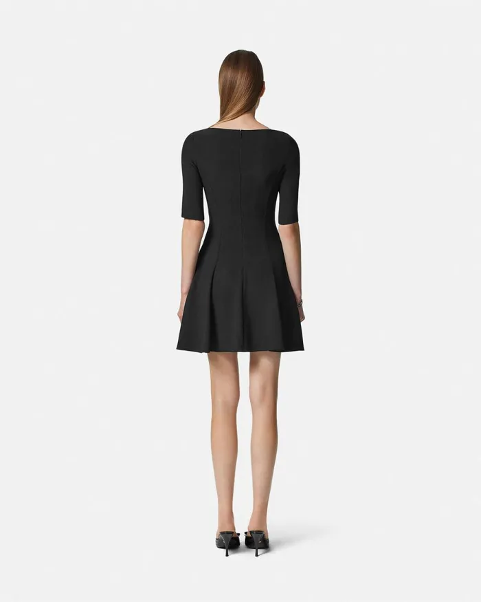 Versace Safety Pin Flared Matte Satin Mini Dress Black Women Dresses