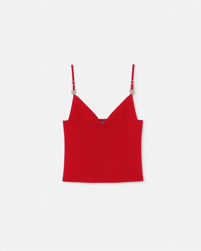 Versace Safety Pin Knit Crop Top Red Women Shirts and Tops