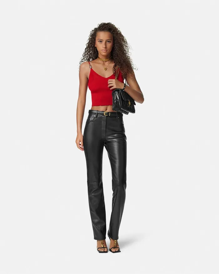 Versace Safety Pin Knit Crop Top Red Women Shirts and Tops