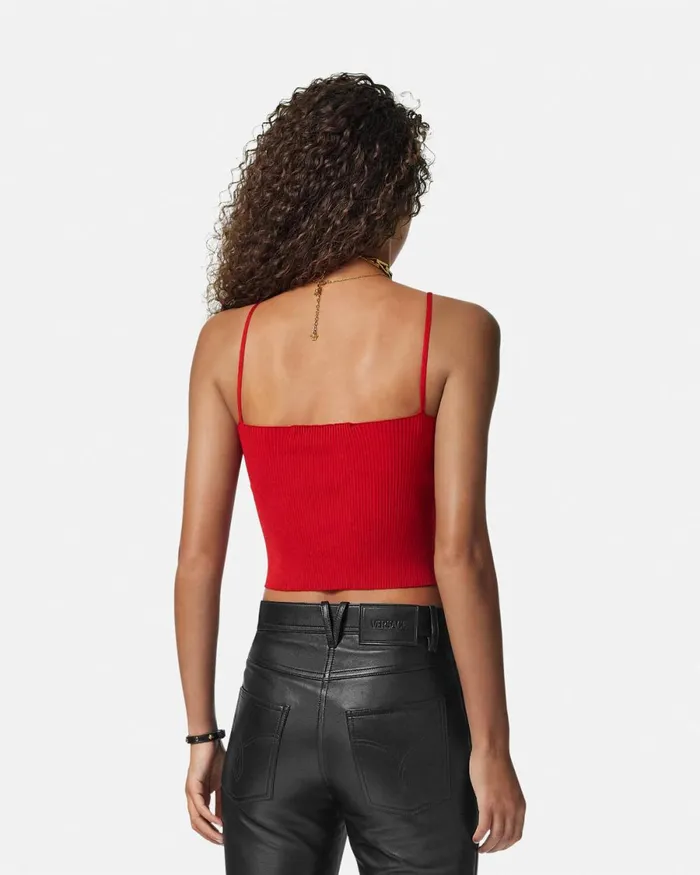 Versace Safety Pin Knit Crop Top Red Women Shirts and Tops