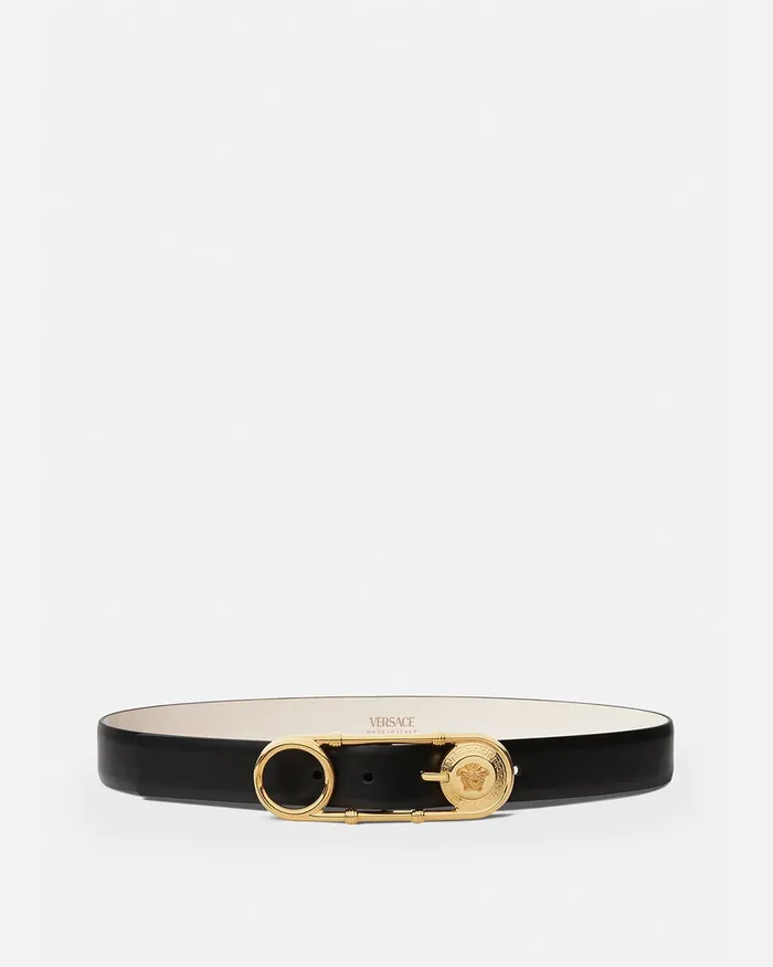 Versace Safety Pin Leather Belt 3 Cm Blackgold Women Belts