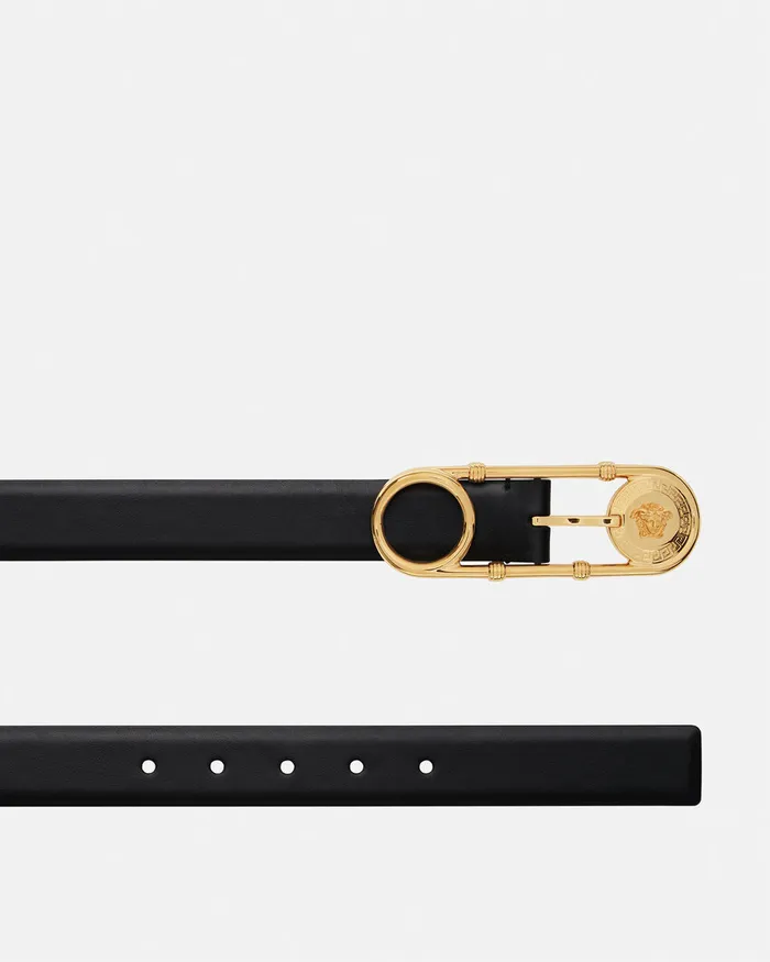Versace Safety Pin Leather Belt 3 Cm Blackgold Women Belts