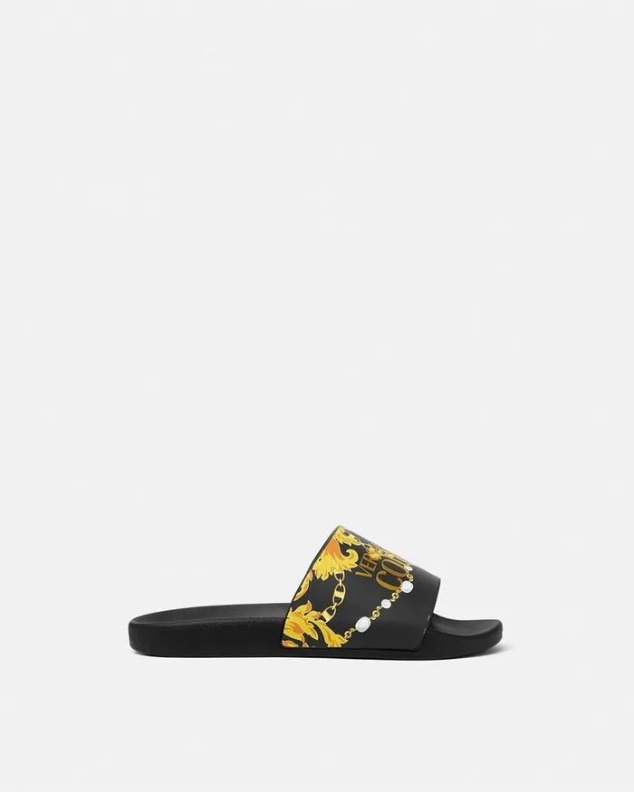 Versace Shelly Chain Couture Sliders Blackgold Women Jeans Couture