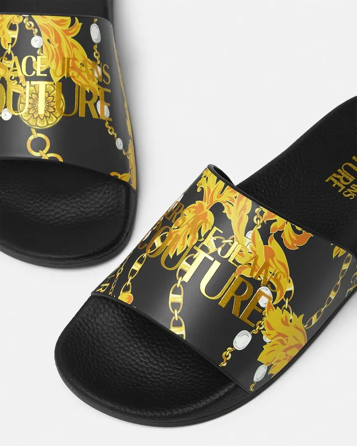 Versace Shelly Chain Couture Sliders Blackgold Women Jeans Couture