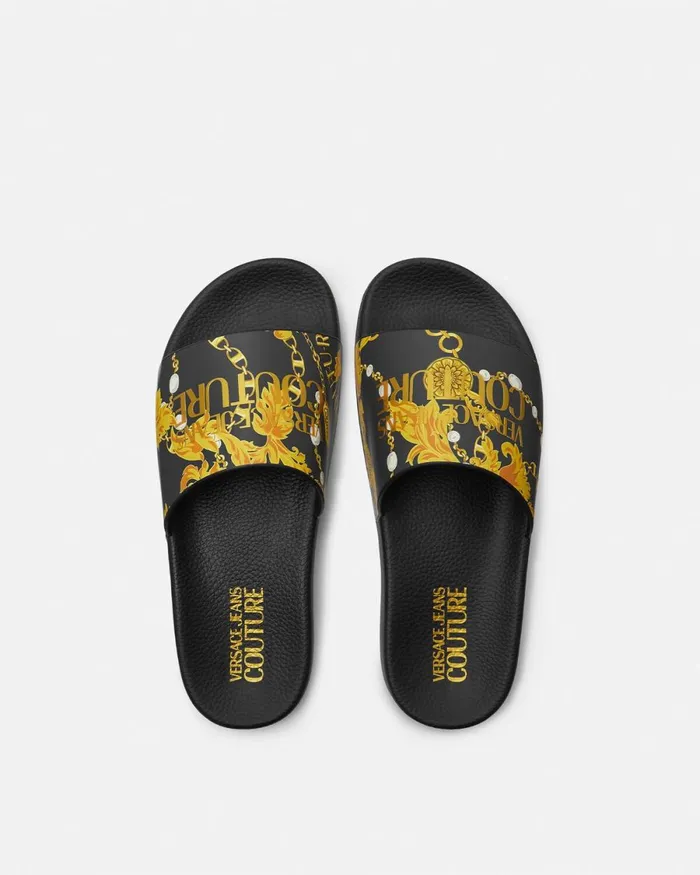 Versace Shelly Chain Couture Sliders Blackgold Women Jeans Couture