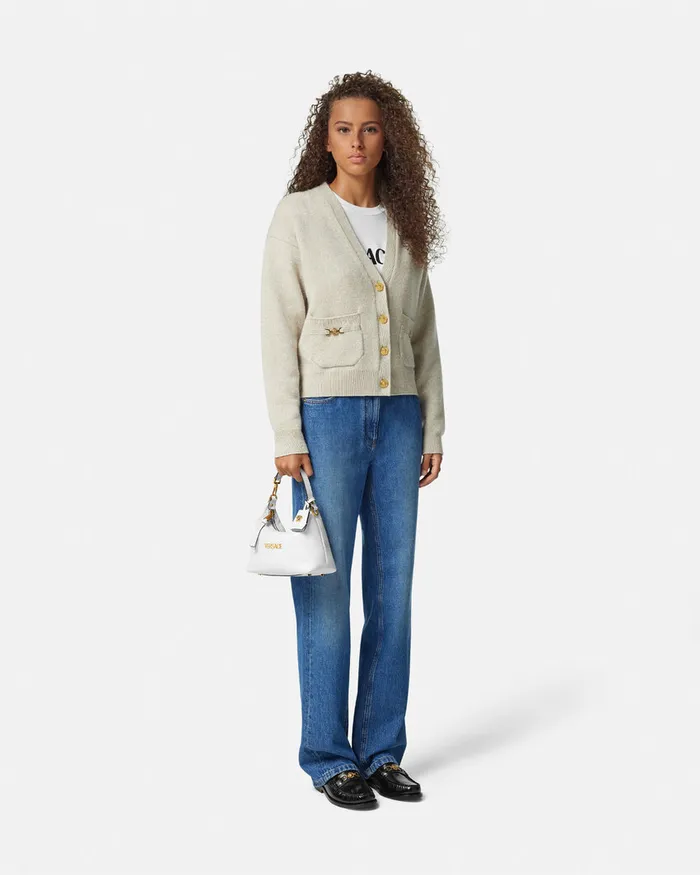 Versace Tag Hobo Handbag White Women Top Handle