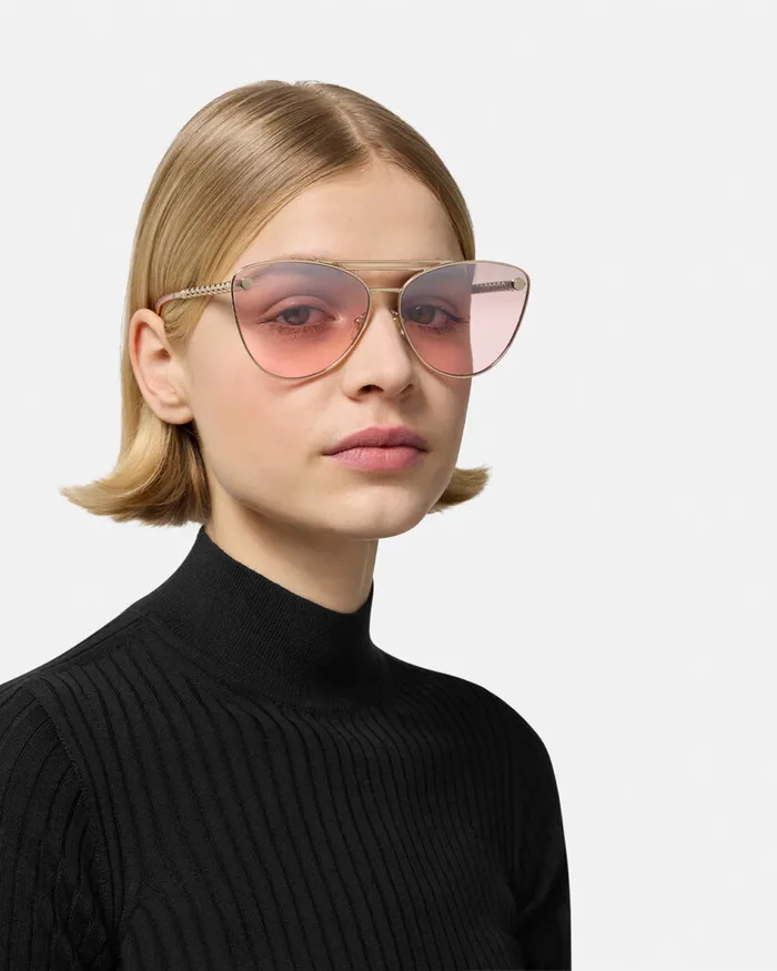 Versace Tubular Greca CatEye Sunglasses Pink Women Sunglasses